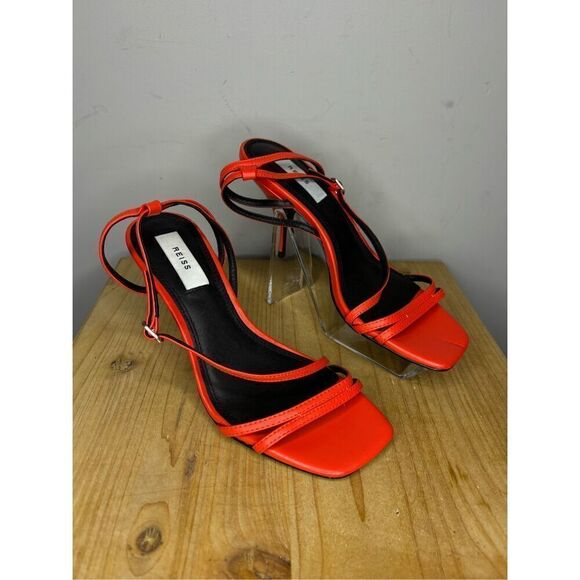 Reiss Women's Bali Leather Square Toe Strappy Heeled Sandals Orange Size 6 - Picture 2 of 7